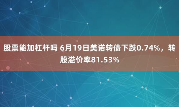 股票能加杠杆吗 6月19日美诺转债下跌0.74%，转股溢价率81.53%